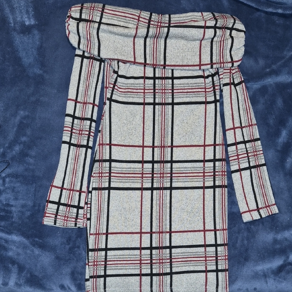 The Vintage Shop Plaid Long Sleeve Dress - Black, Red, Cream